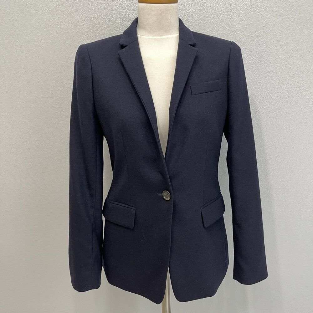 J. Crew J.Crew Regent Women's Blazer Size 4 Navy Blue 98% Wool Long Sleeve